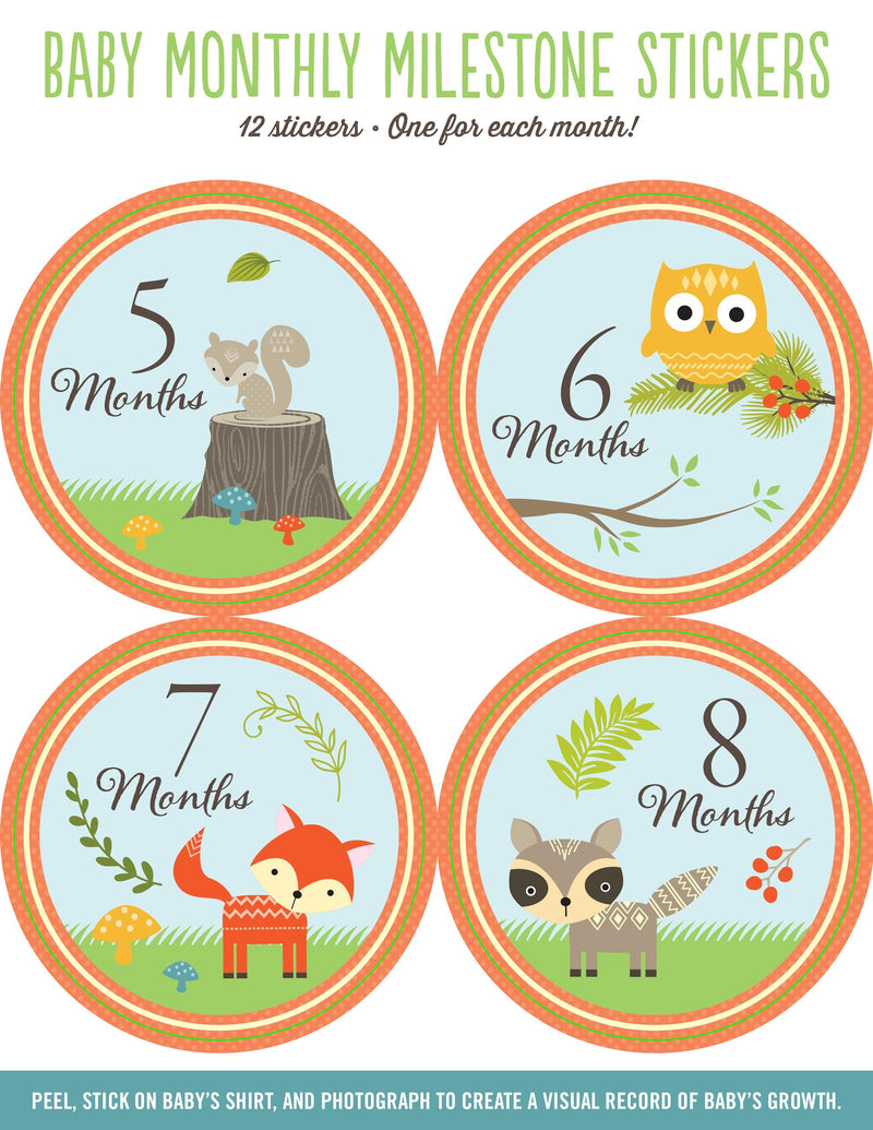 Baby Monthly Milestone Stickers - Woodland Friends