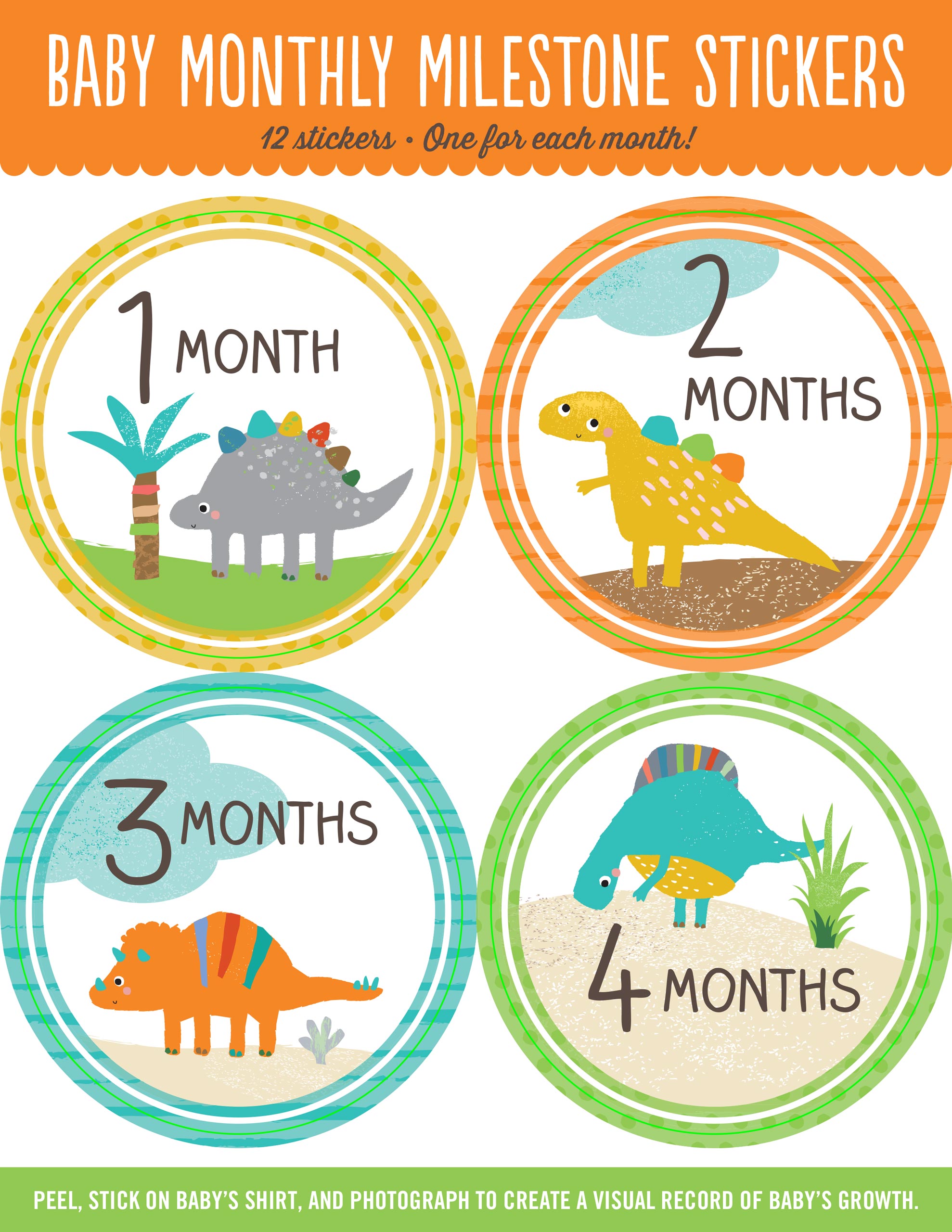 Baby Monthly Milestone Stickers (Dinosaurs) – Peter Pauper Press baby-monthly-milestone-stickers-dinosaurs-peter-pauper-press