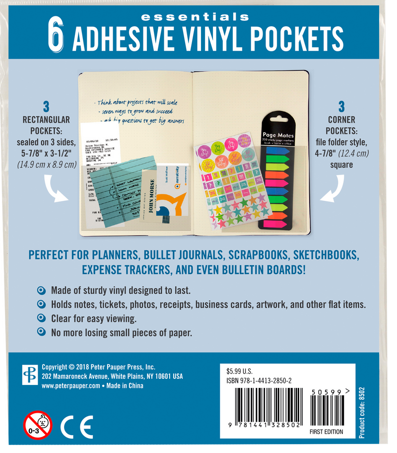 Adhesive Vinyl Pockets for Journals and Planners