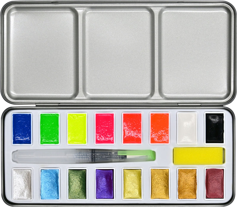 Studio Series Metallic & Neon Watercolor Paint Set (Set of 18 Colors)