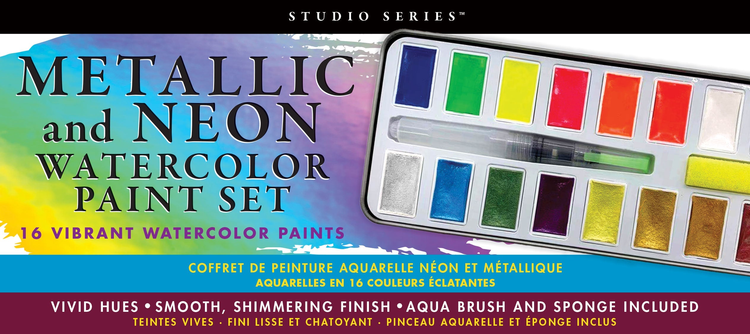 Studio Series Metallic & Neon Watercolor Paint Set (Set of 16)