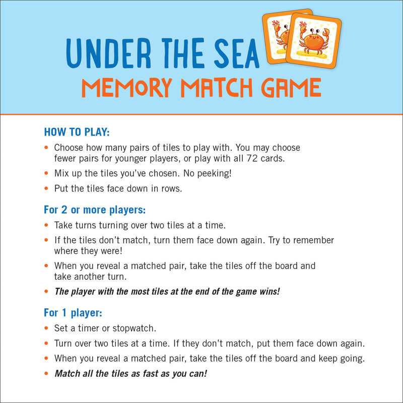 Under the Sea Memory Match Game (Set of 72 cards)