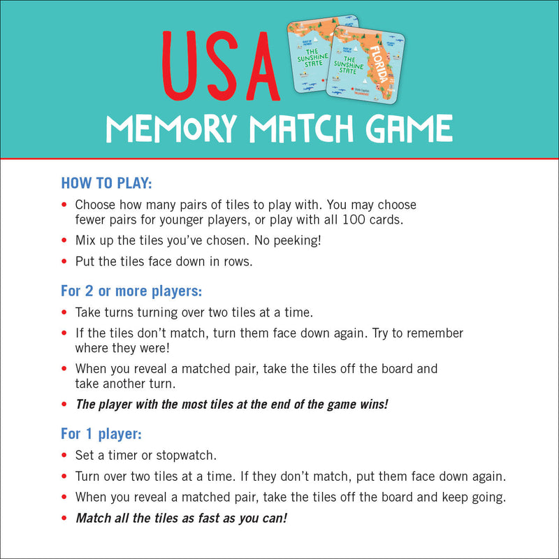 USA Memory Match Game (Set of 100 cards)