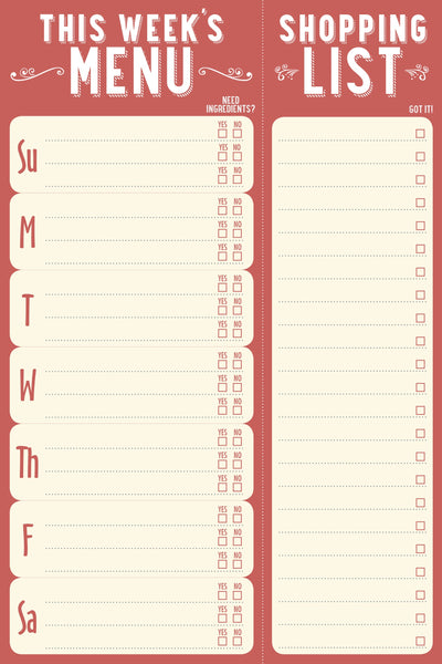 This Week&#039;s Menu Note Pad