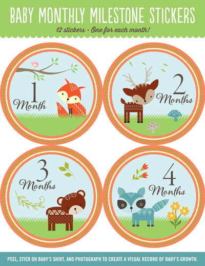Baby Monthly Milestone Stickers - Woodland Friends