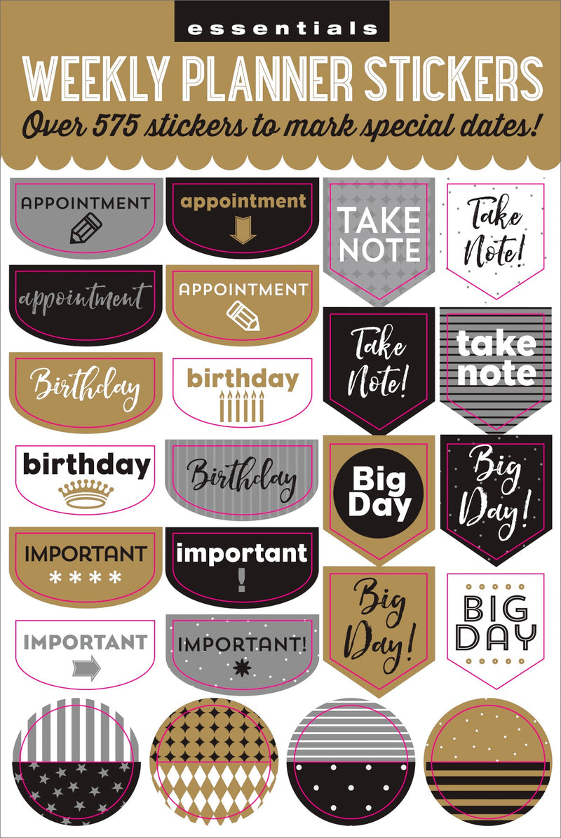 Essentials Weekly Planner Stickers, Black & Gold