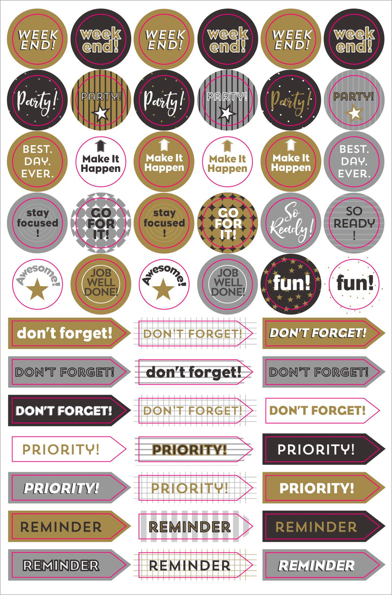 Essentials Weekly Planner Stickers, Black & Gold