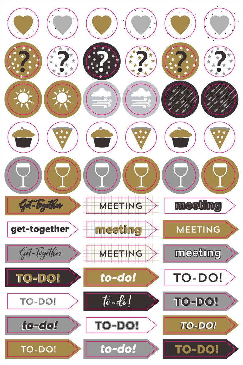 Essentials Weekly Planner Stickers, Black & Gold