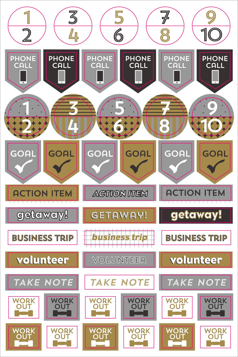 Essentials Weekly Planner Stickers, Black & Gold