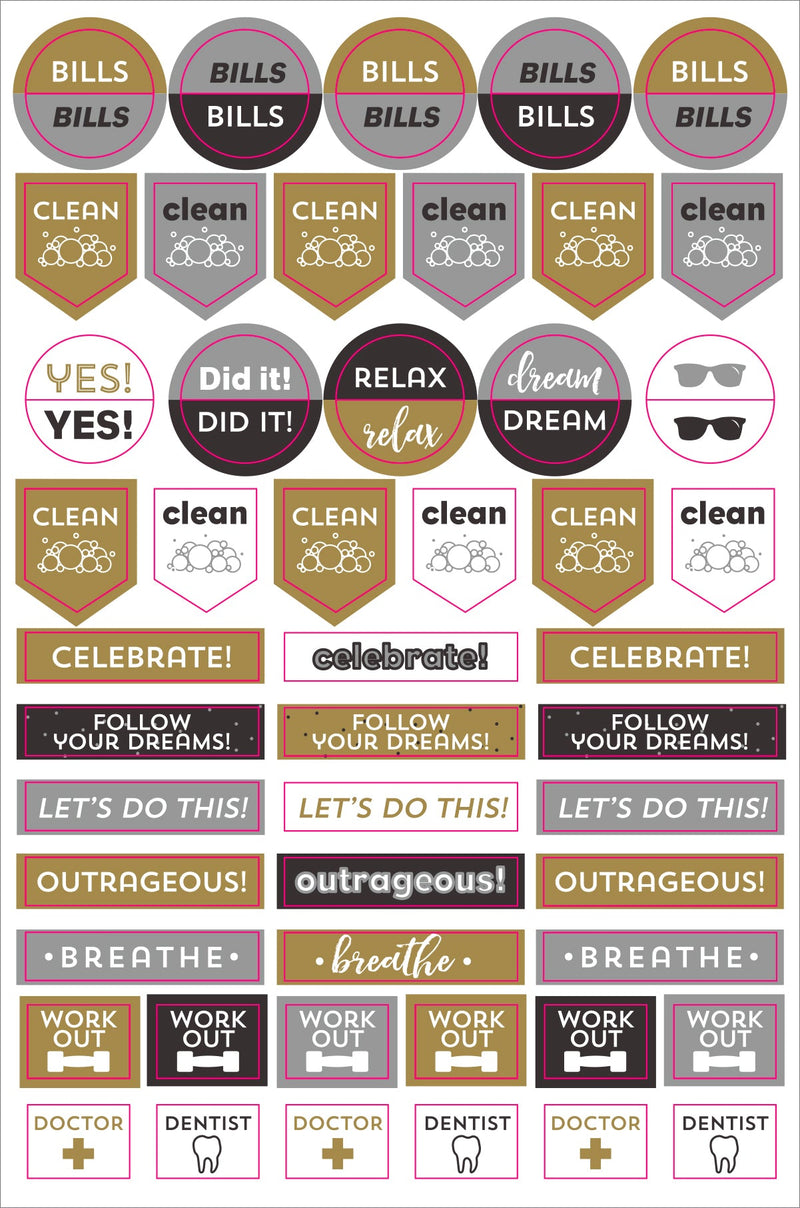 Essentials Weekly Planner Stickers, Black & Gold