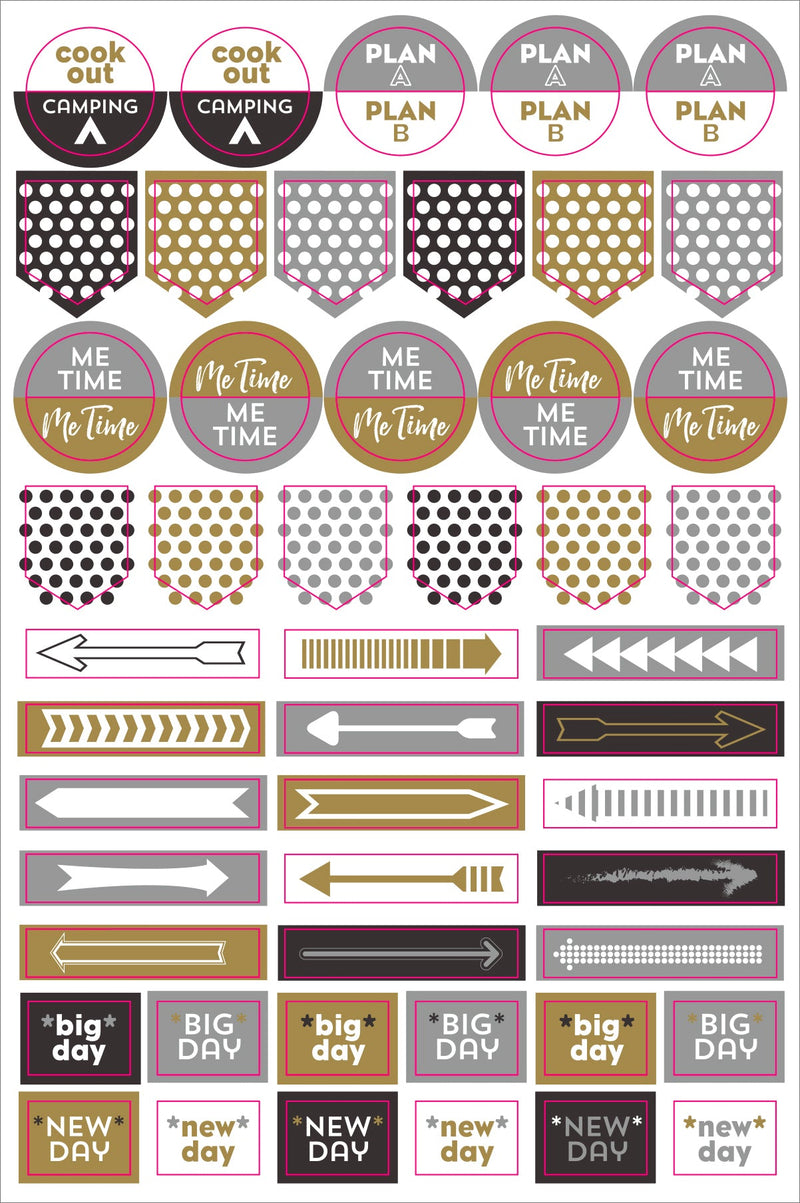 Essentials Weekly Planner Stickers, Black & Gold