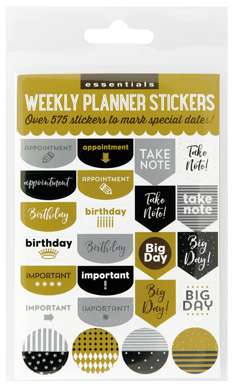 Essentials Weekly Planner Stickers, Black & Gold