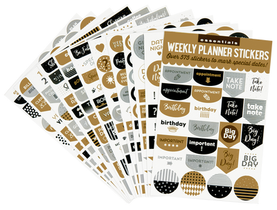 Essentials Weekly Planner Stickers, Black & Gold