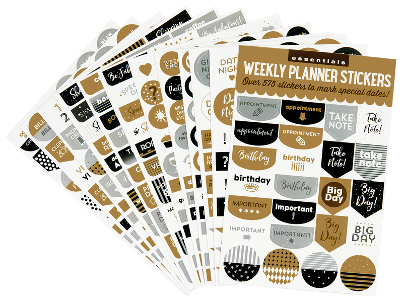 Essentials Weekly Planner Stickers, Black & Gold