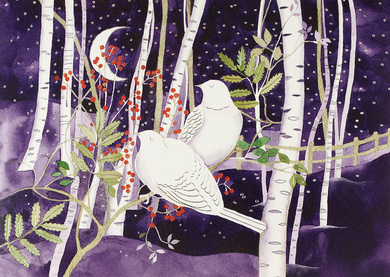 Doves in White Birches