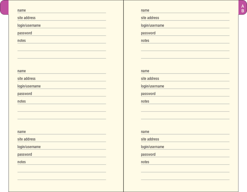 Galaxy Internet Address &amp; Password Logbook