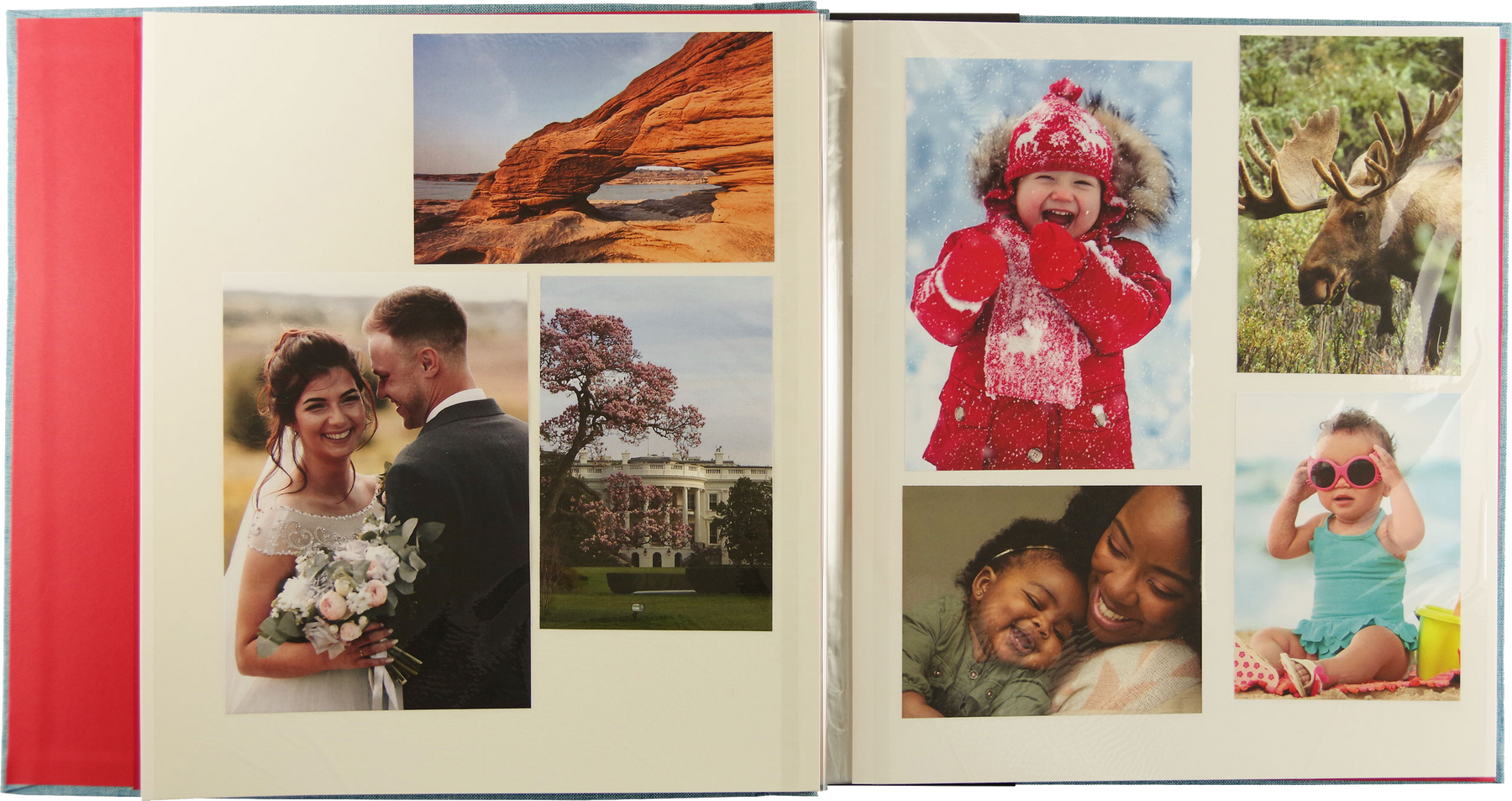 Large Blue Linen Traditional Bookbound Photo Album With Opaque Glassine  Interleaves. 30x31cms 50 Pages/100 Sides. Wedding Family Photo Album 