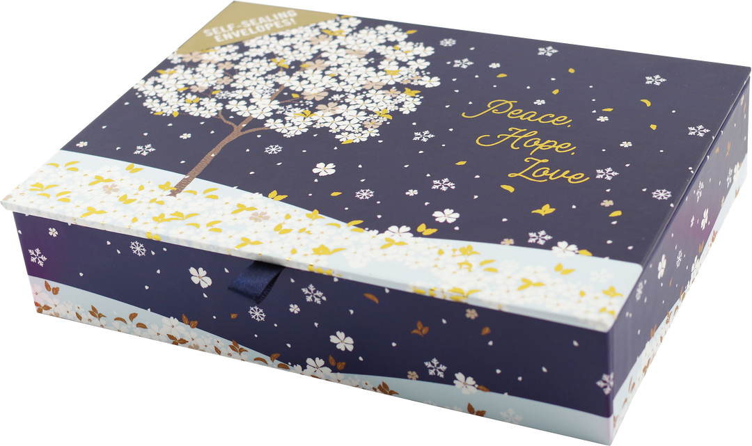 Falling Blossoms in Winter Deluxe Boxed Holiday Cards – Peter