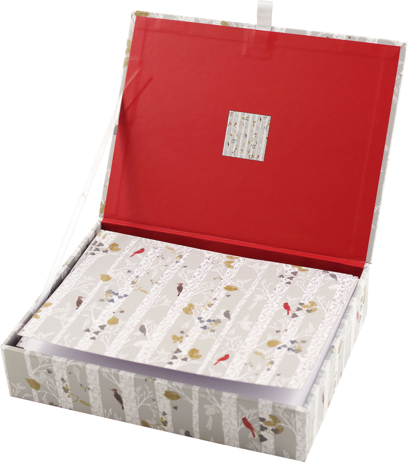 Birds in White Birches Deluxe Boxed Holiday Cards