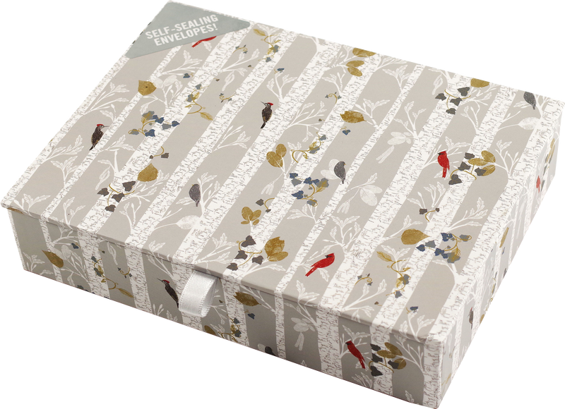 Birds in White Birches Deluxe Boxed Holiday Cards