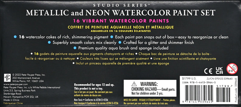 Studio Series Metallic & Neon Watercolor Paint Set (Set of 18 Colors)