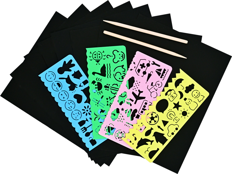 Deluxe Scratch and Sketch Kit (50 Assorted Sheets with Bonus Stencils)