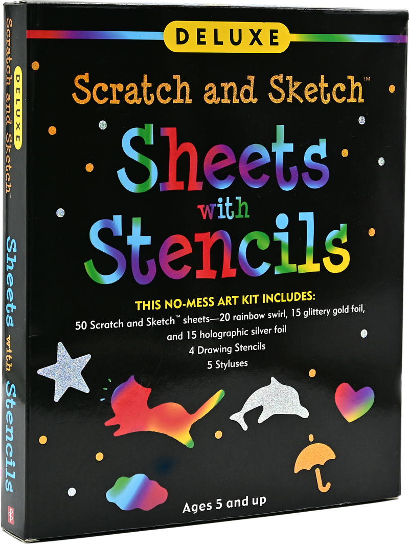 Deluxe Scratch and Sketch Kit (50 Assorted Sheets with Bonus Stencils)