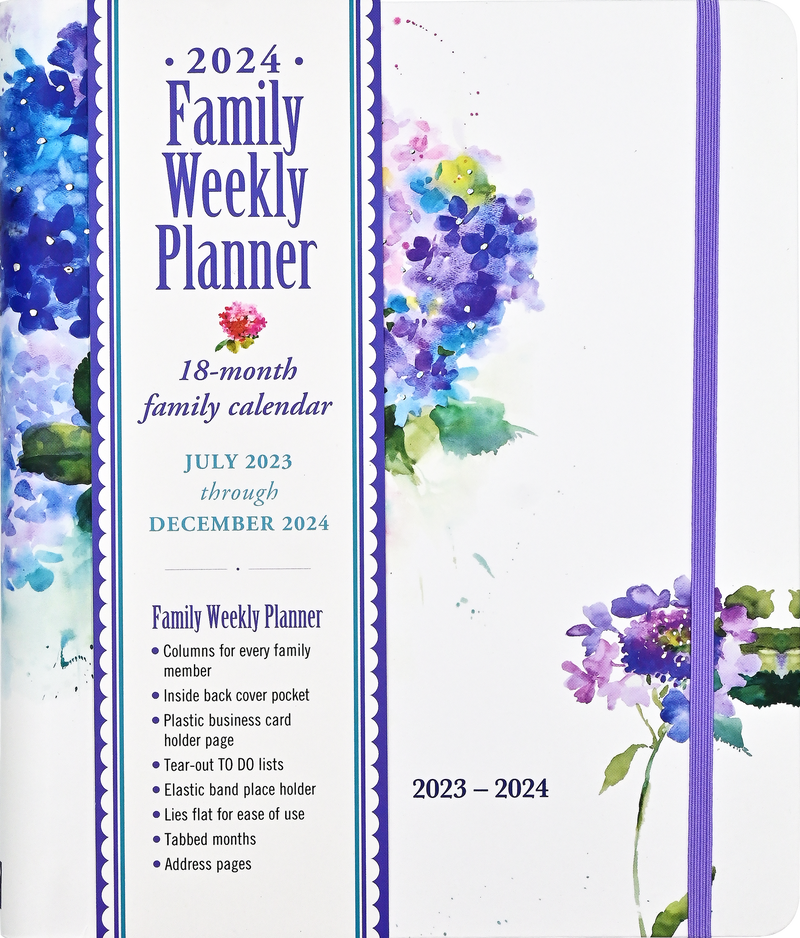 2024 Hydrangeas Family Weekly Planner (18 months, July 2023 to Dec 2024)