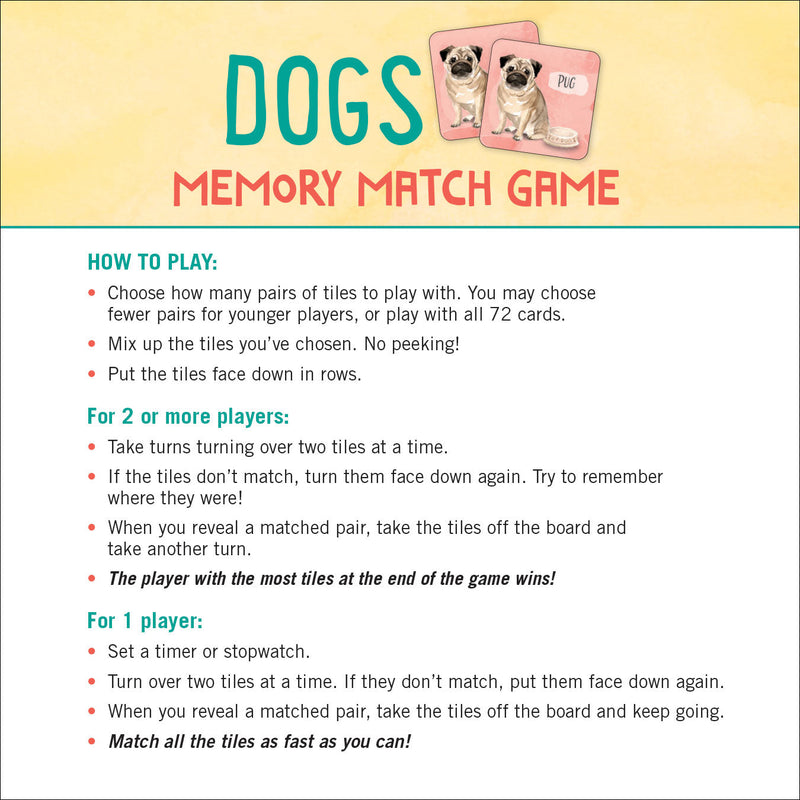 Dogs Memory Match Game (Set of 72 cards)