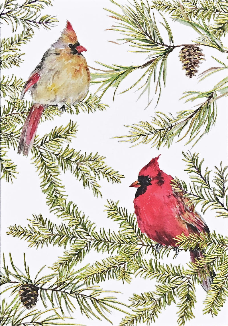 Cardinals in Evergreen Small Boxed Holiday Cards